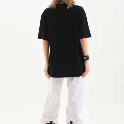 Kadın Düz  Kısa kol Penye T-shirt - Siyah